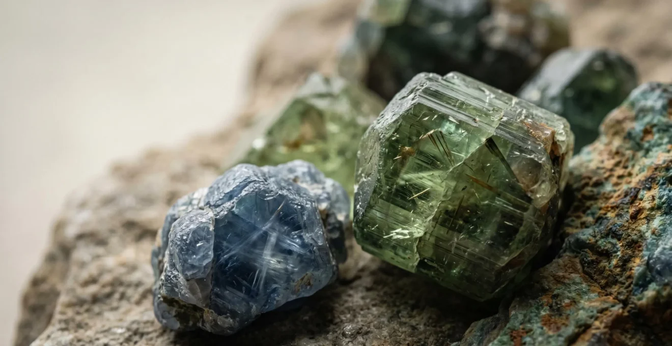 Gros plan sur des pierres précieuses naturelles authentiques présentant des inclusions cristallines uniques et des variations de couleur subtiles